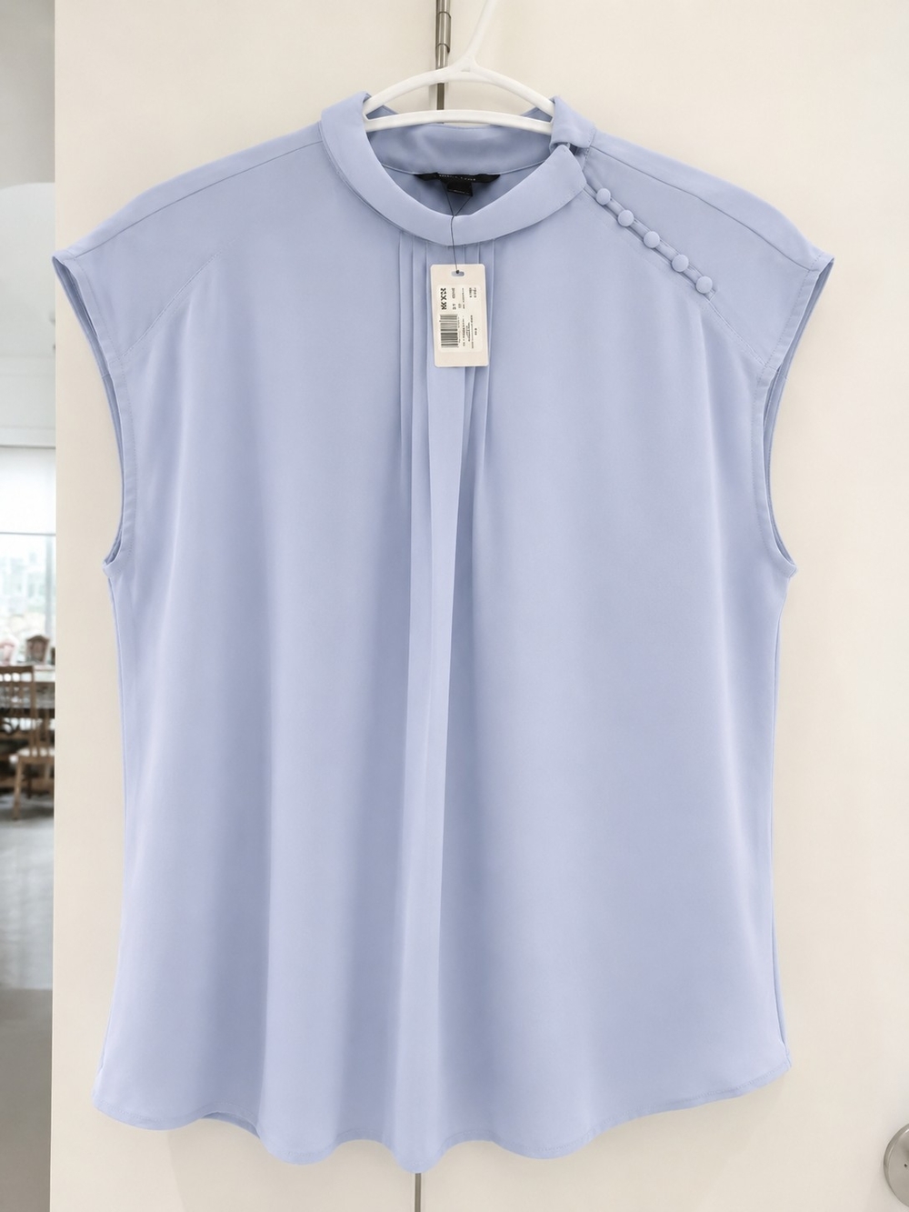 RW&CO. Pale Blue Sleeveless Pleated Neck Blouse
